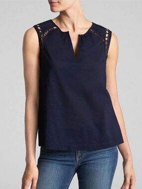 GAP Light Gray Crochet-Trim Sleeveless Blouse